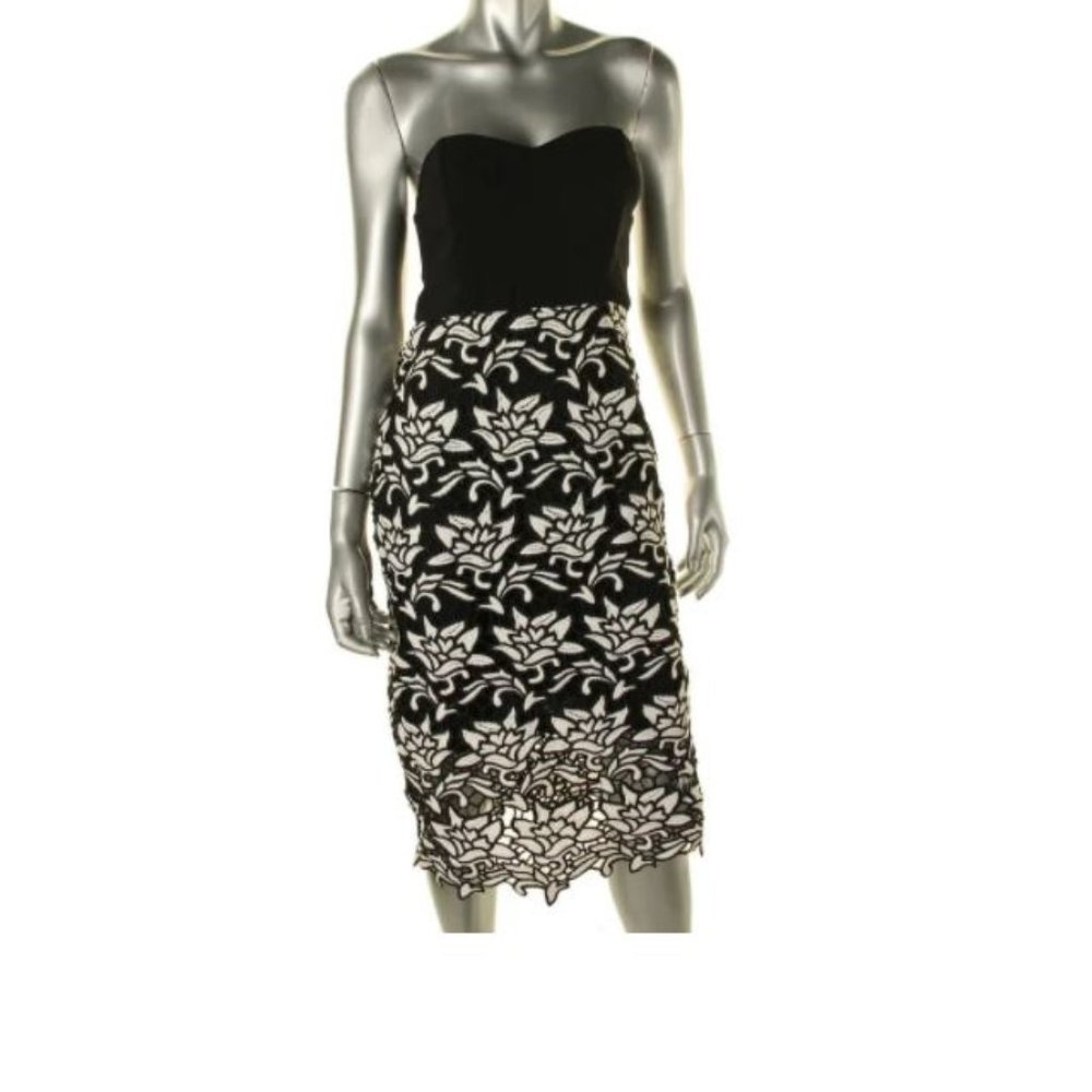 J.O.A Black and White Lace Strapless Dress